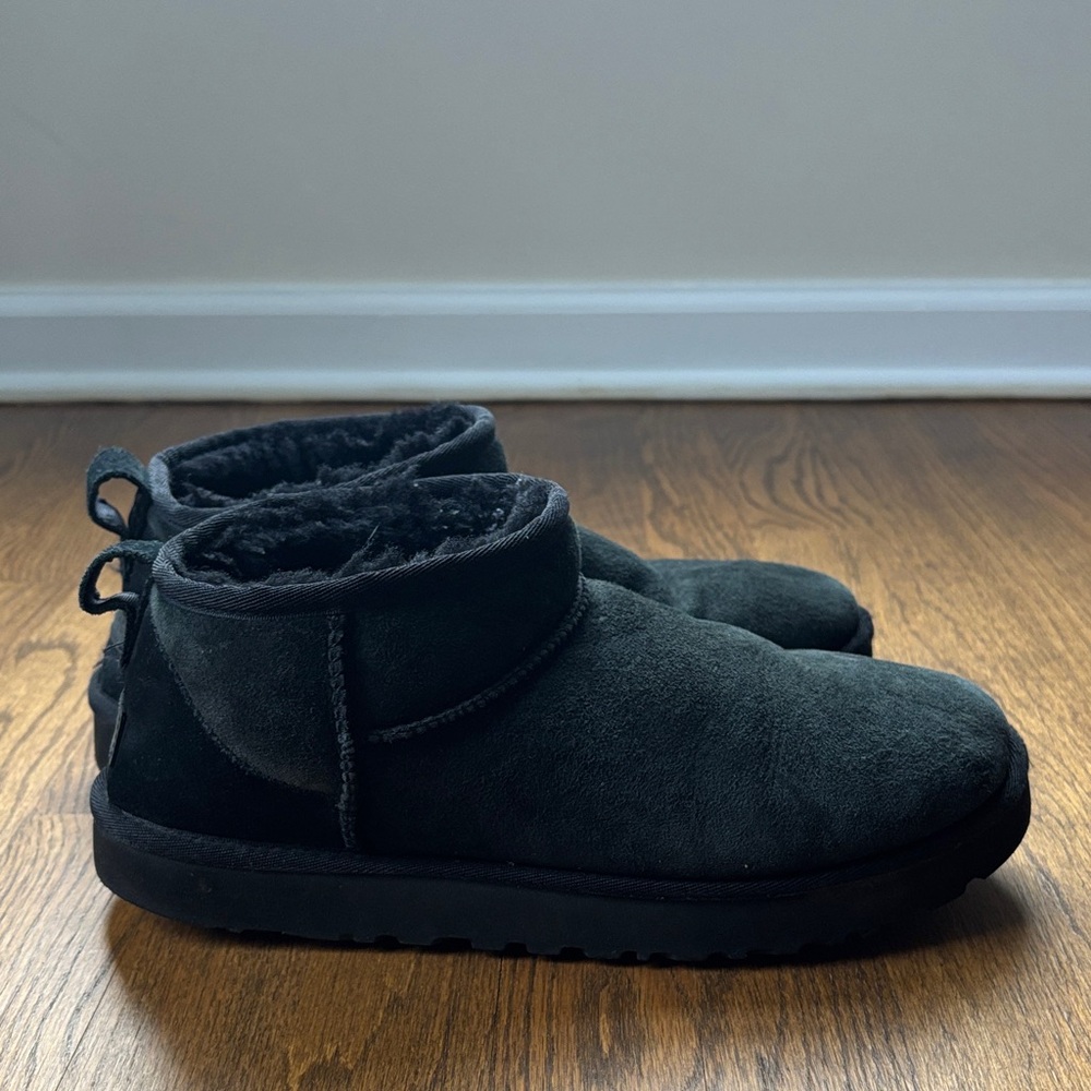 UGG Black Ultra Mini Classic Suede Boots with Plush Lining